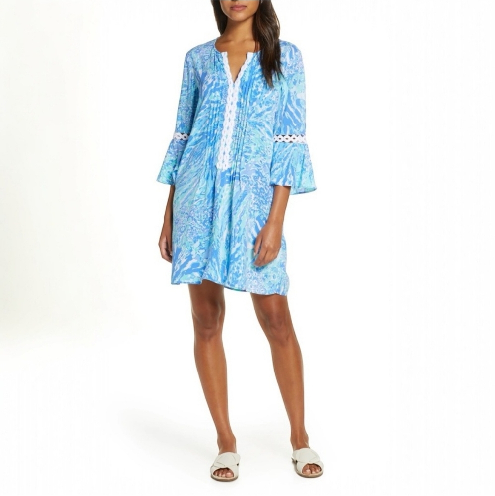 Lilly Pulitzer Hollie Tunic Dress Blue Haven Hey Hey Soleil - XXS